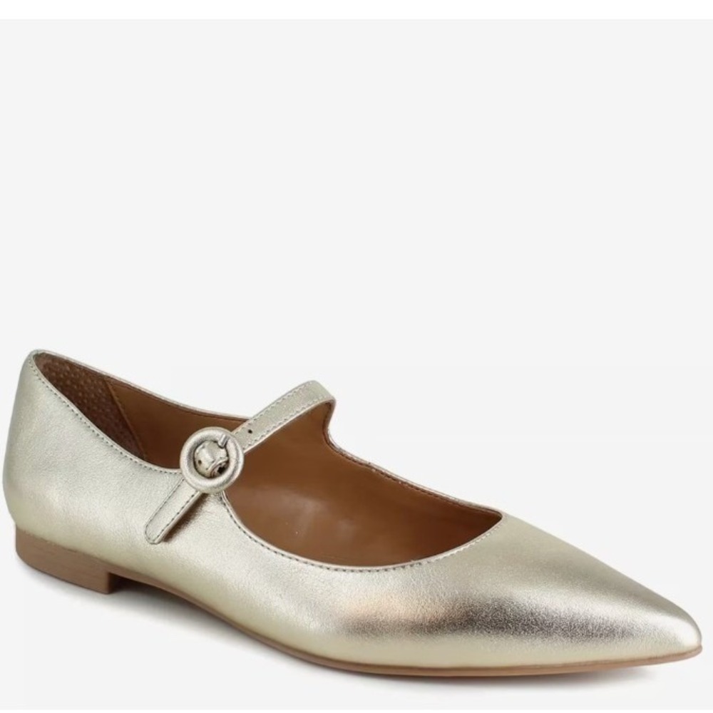 Splendid Size 7 Gold Leather Pointed Toe Mary Jane Buckle Flats Shoes‎ Mariana